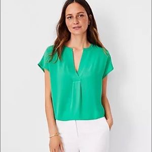 ANN TAYLOR MIXED MEDIA SPLIT NECK TOP - Sunny Green - Size S - NWT